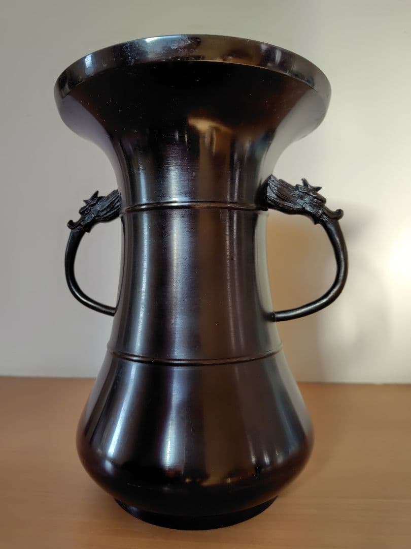 古流 伝統生け花花器 六華 獅子頭耳付き 銅鋳造花器