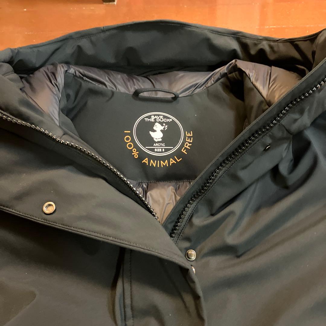 セーブザダック　フード付きロング丈中綿ジャケット 黒