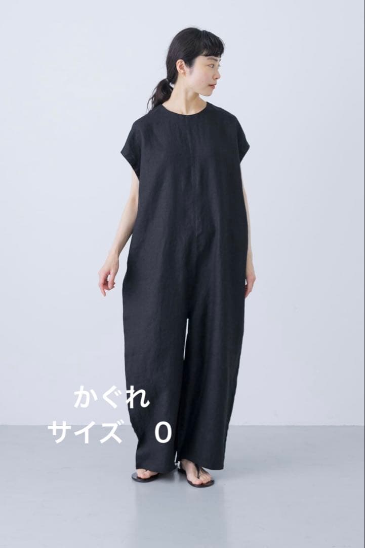 かぐれ　リネンオールインワン　ブラック