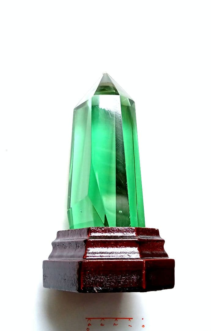 オブシディアン 天然石 ❑ 珍しい翠 無垢 六角柱置物 ❒ オブジェ