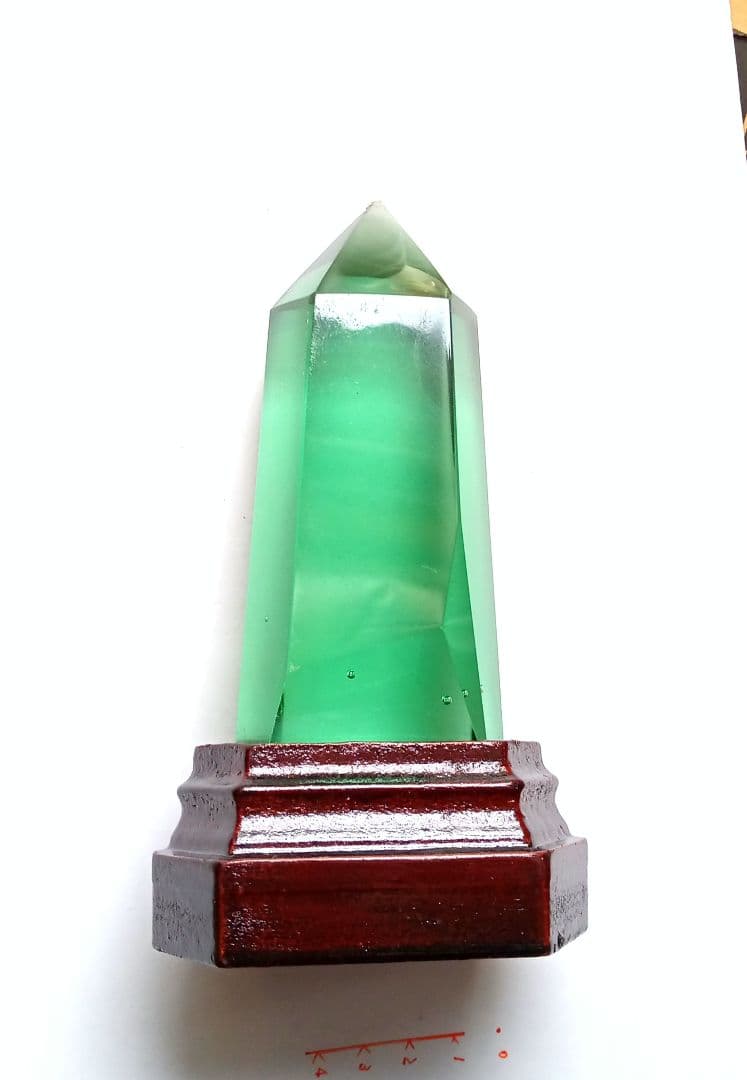 オブシディアン 天然石 ❑ 珍しい翠 無垢 六角柱置物 ❒ オブジェ