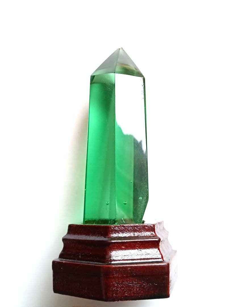 オブシディアン 天然石 ❑ 珍しい翠 無垢 六角柱置物 ❒ オブジェ