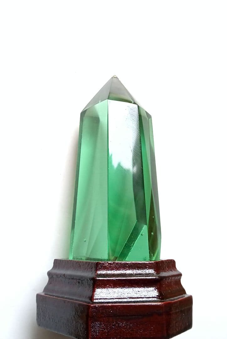 オブシディアン 天然石 ❑ 珍しい翠 無垢 六角柱置物 ❒ オブジェ