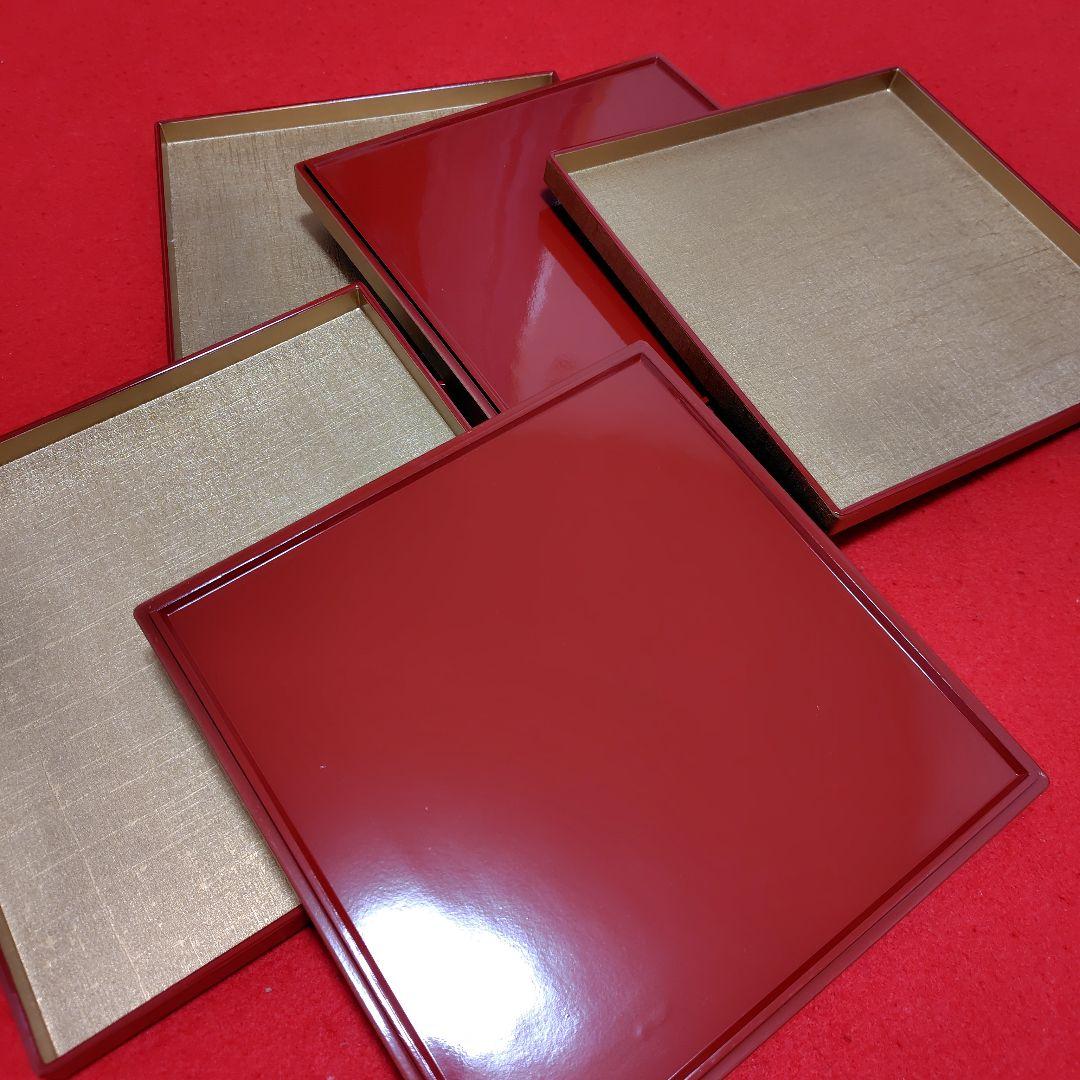 金銀箔工芸さくだ　漆器金箔盆 ５枚セット 25cm x 25cm
