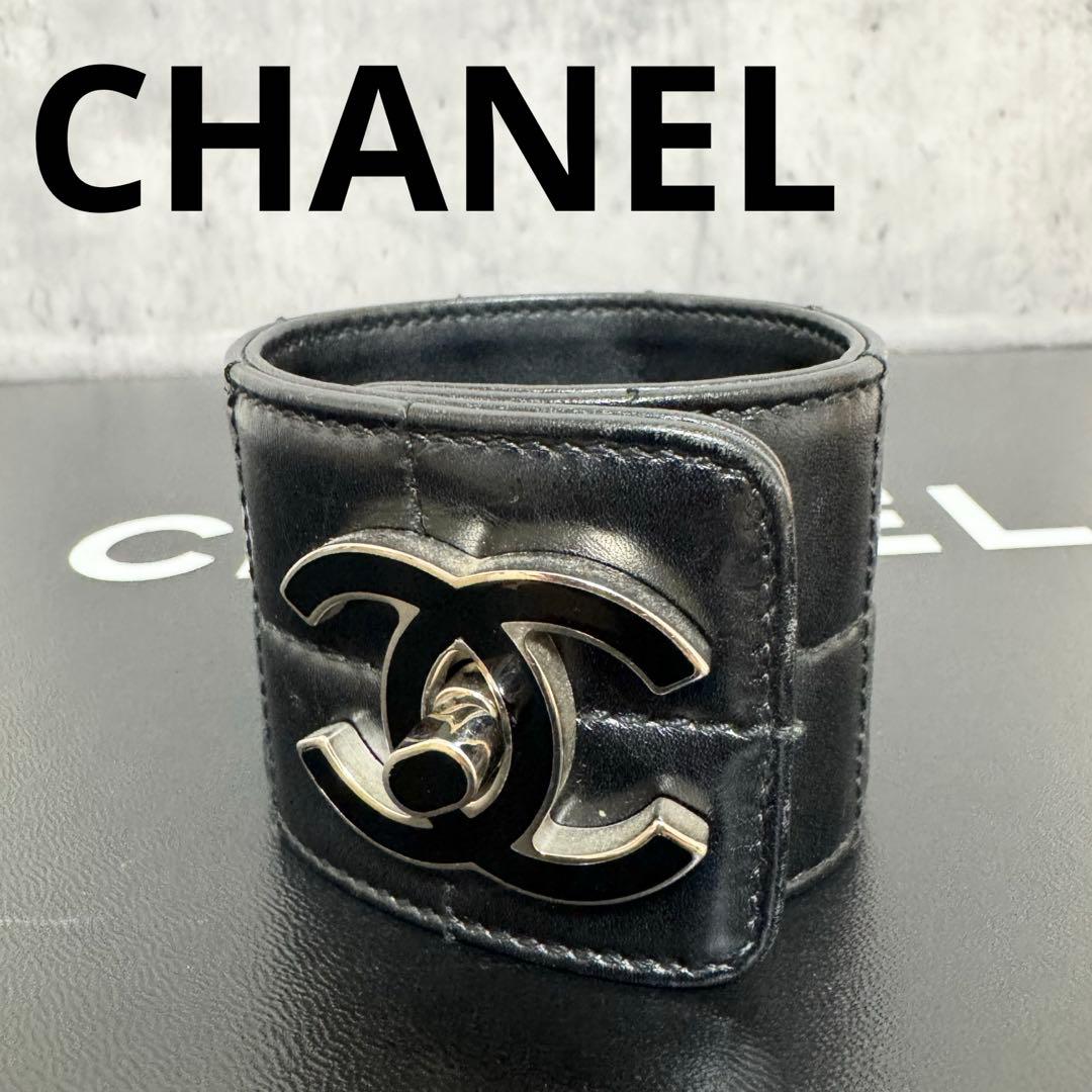 【美品】シャネル CHANEL ブレスレット チョコバー ラムスキン ブラック