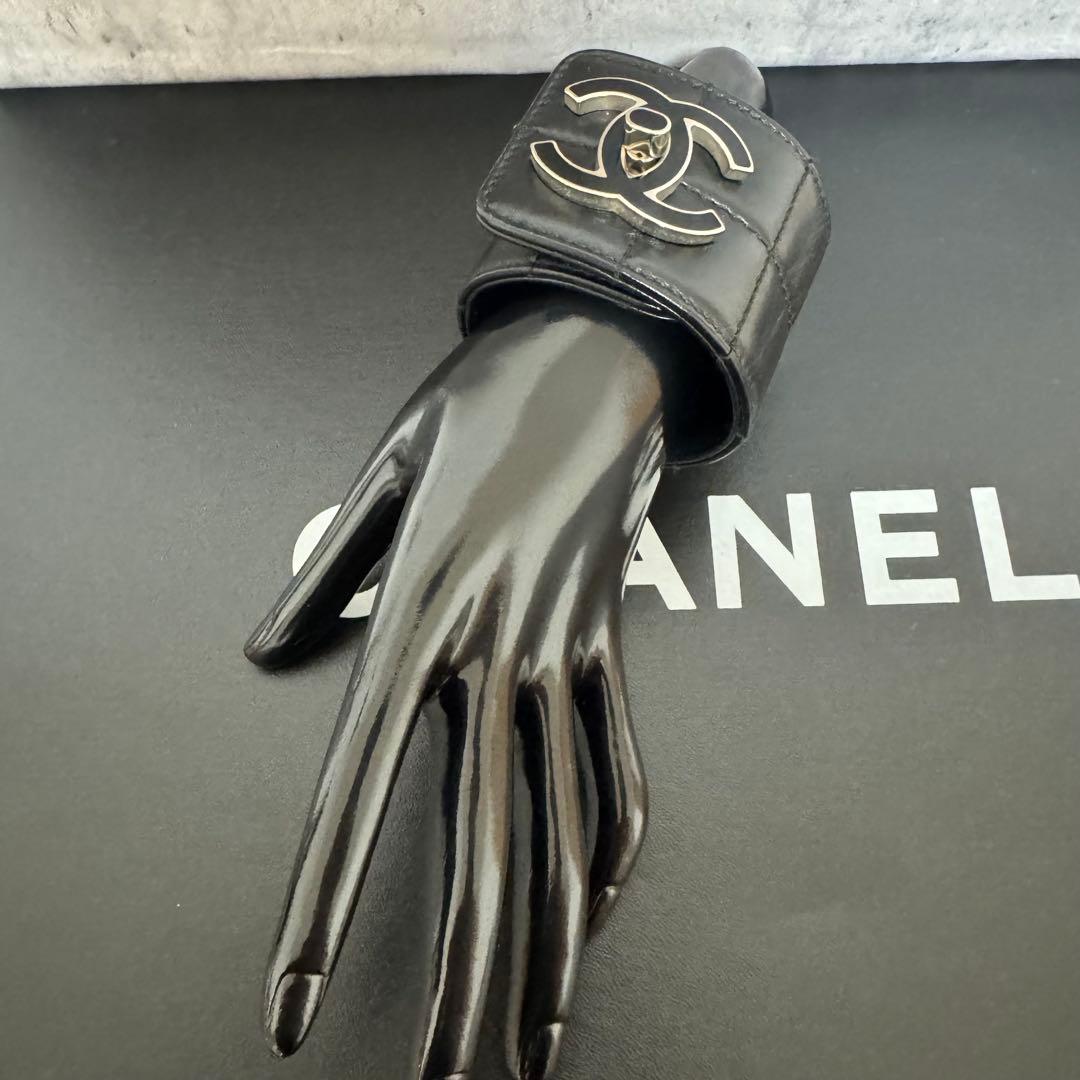 【美品】シャネル CHANEL ブレスレット チョコバー ラムスキン ブラック
