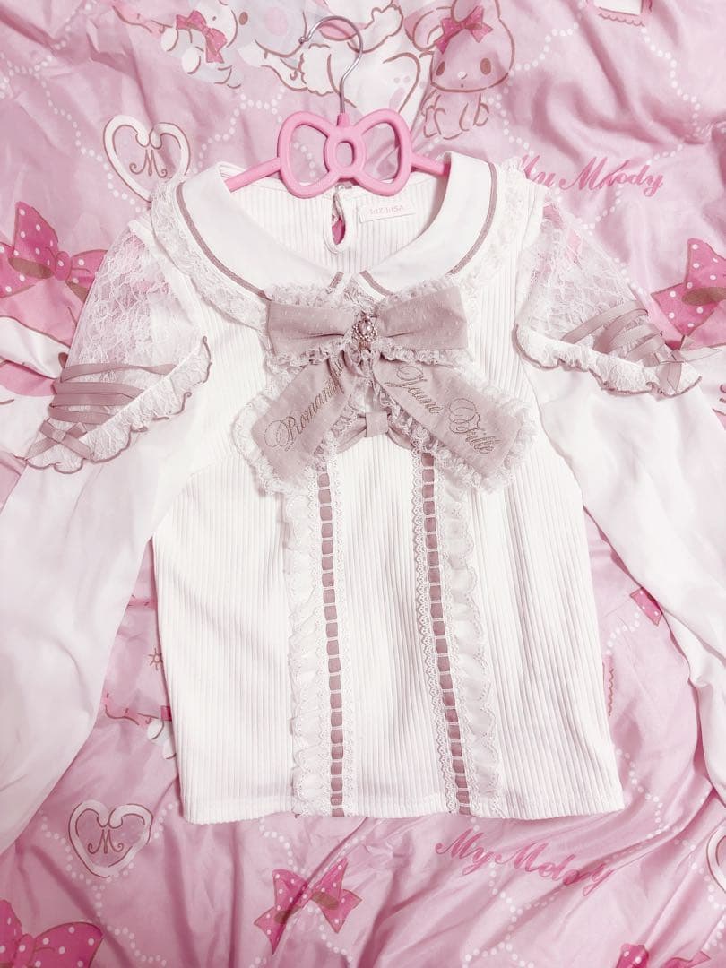 LIZLISA ティアラリボンカットブラウス ホワイト ピンク