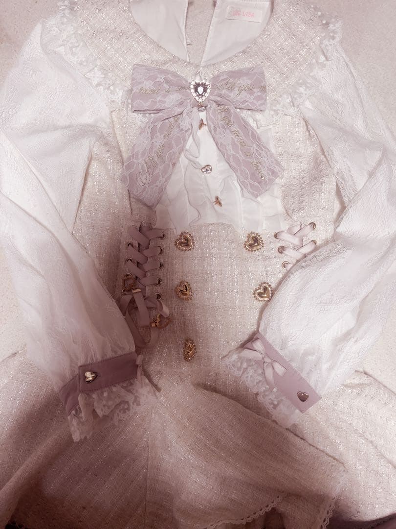 リズリサ メッセージリボンツイードセットアップ ホワイト 地雷系 LIZLISA