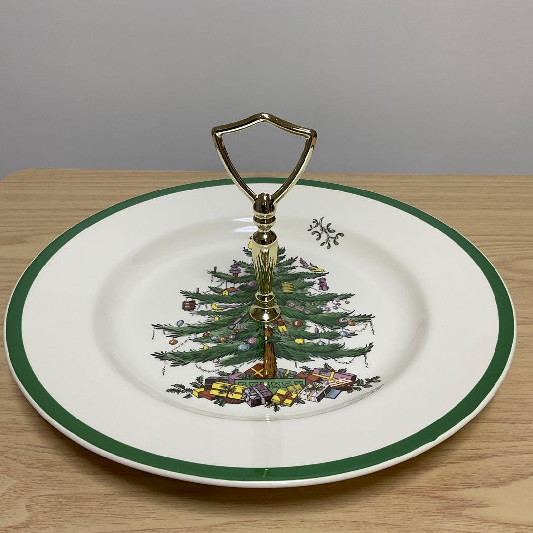 イギリス　スポード　クリスマスツリー　ハンドル付きプレート　トレイ　②