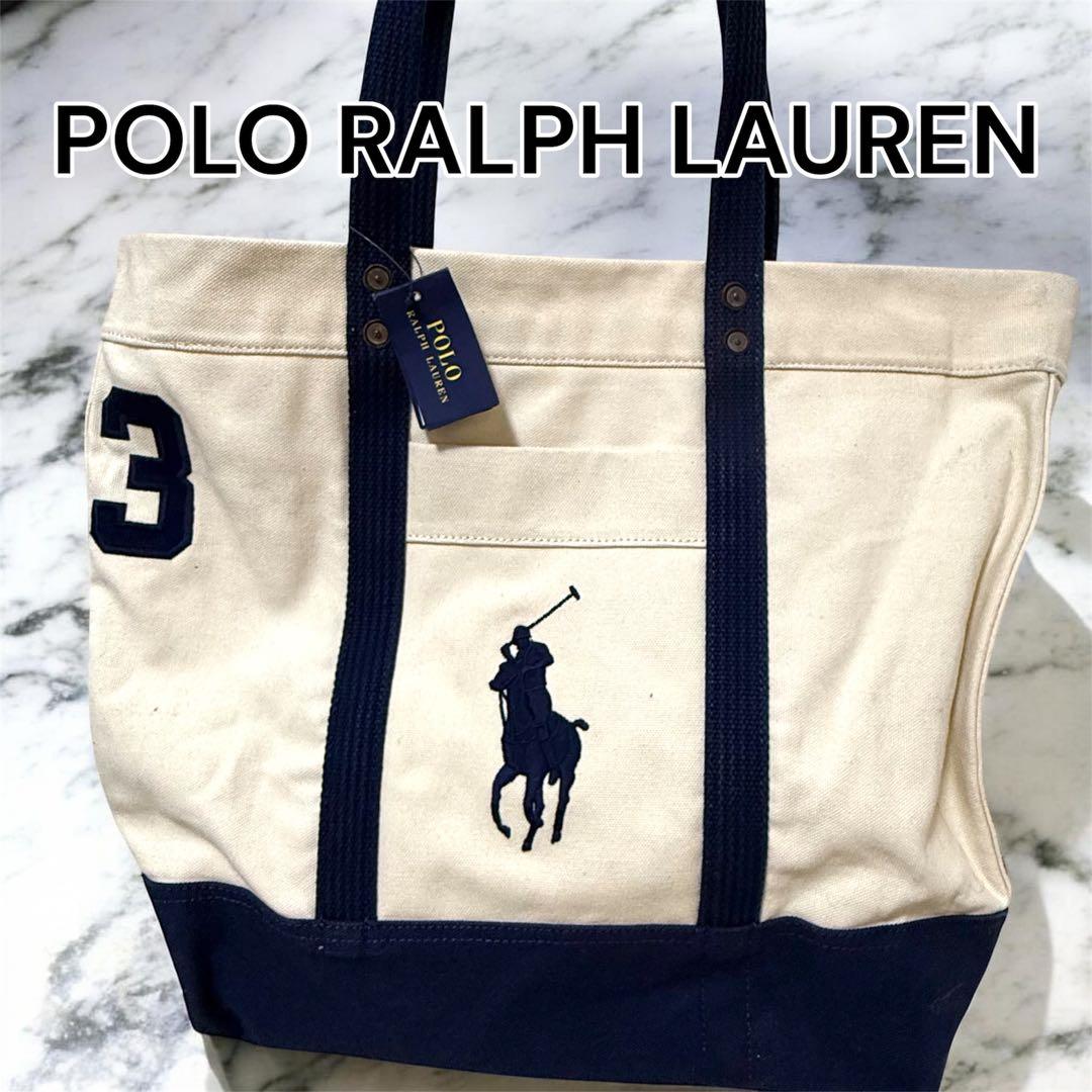 Ralph Lauren 大容量 トートバッグ アイボリー ネイビー　タグ付き