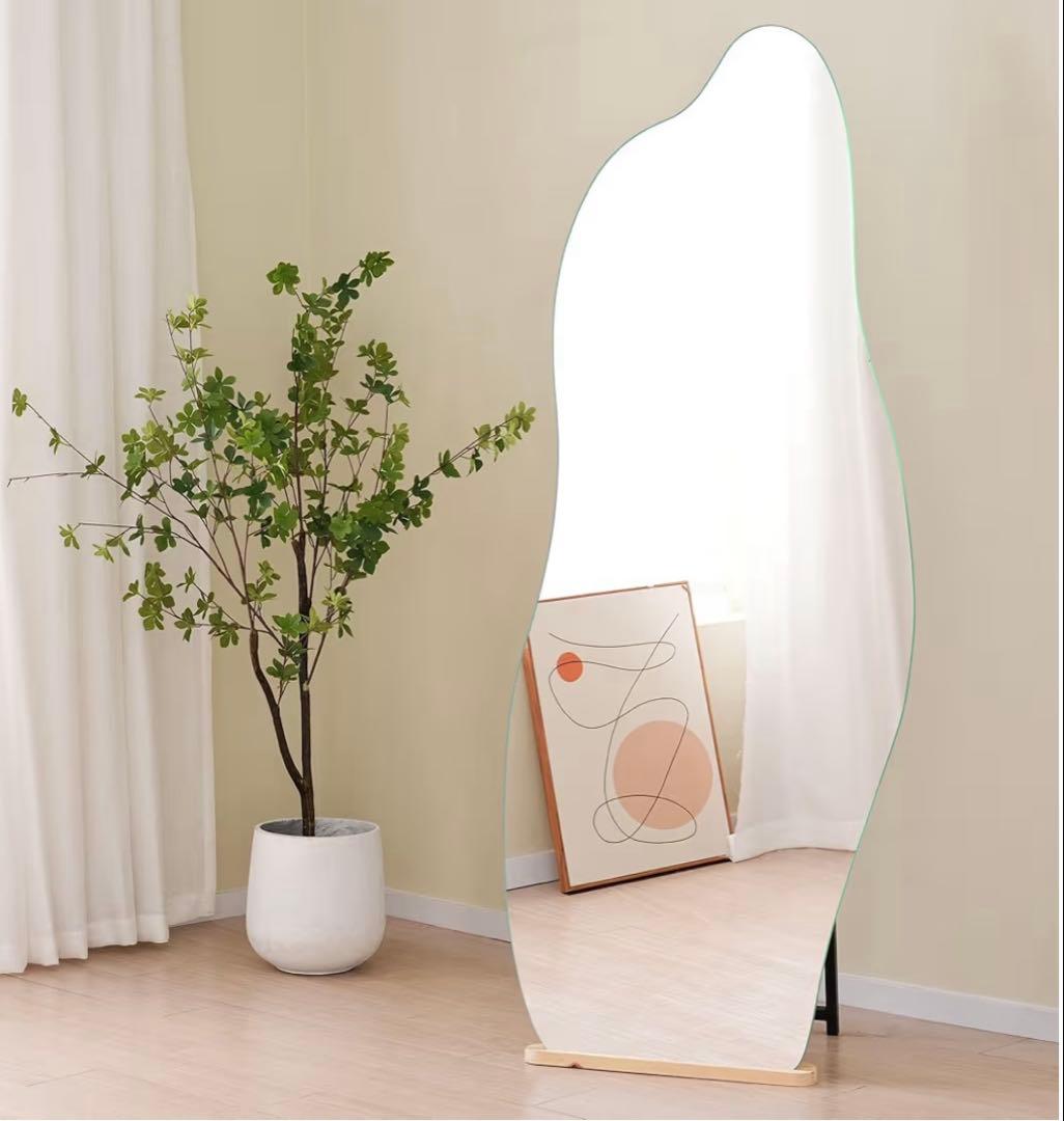 即納ウェーブ型スタンドミラー 160x50cm (着払いorお引き取り可能な方)