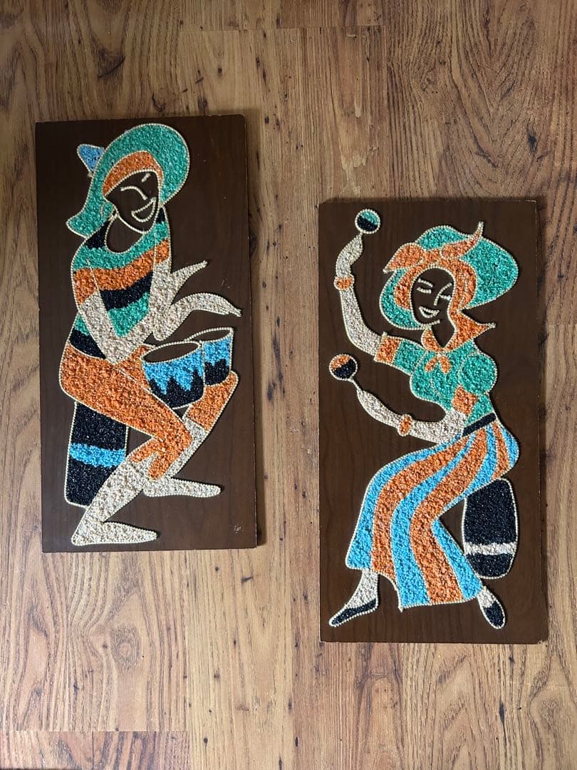 ◉vintage ウォールデコ　砂絵　壁掛けミッドセンチュリー