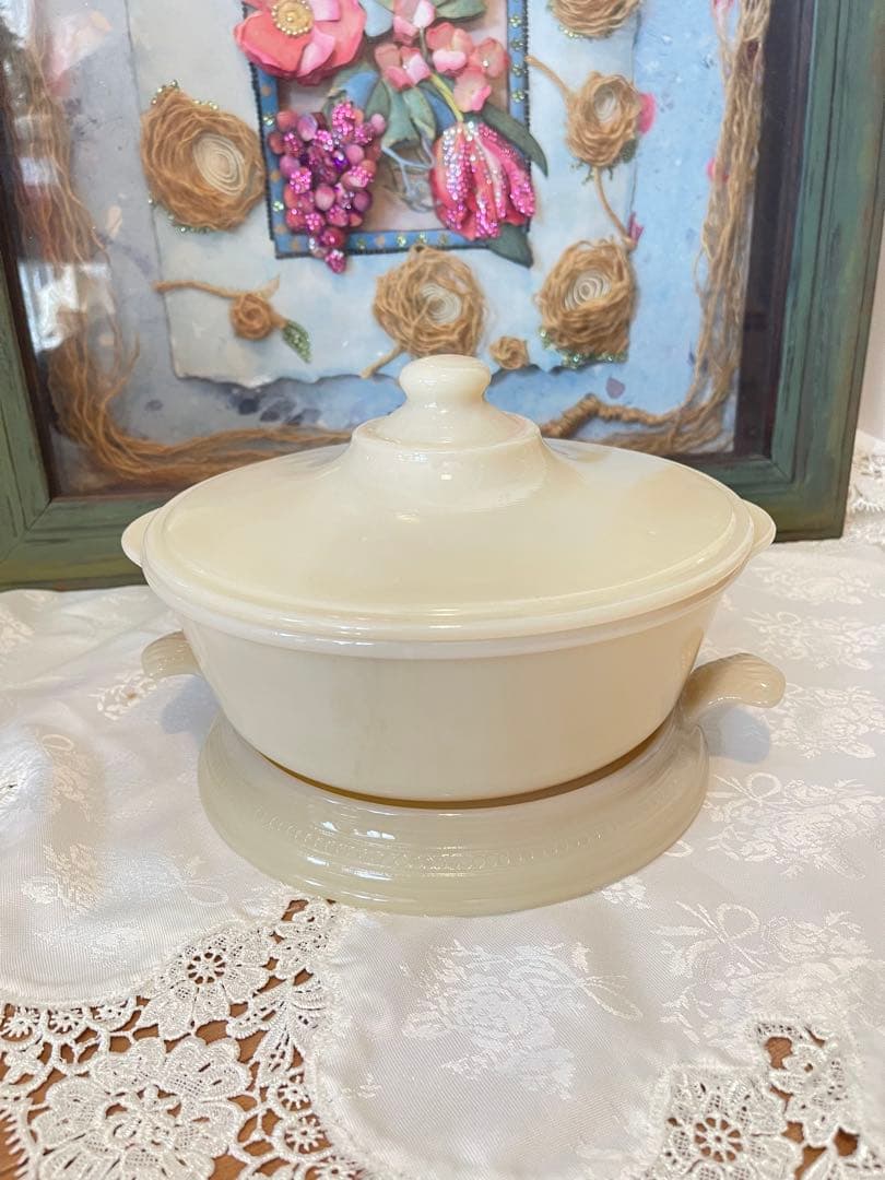 美品 ファイヤーキングアイボリーキャセロール＆プレートset Fireking