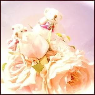 高級造花 アーティフィシャルフラワーベアブーケ ホワイト＆ピンク