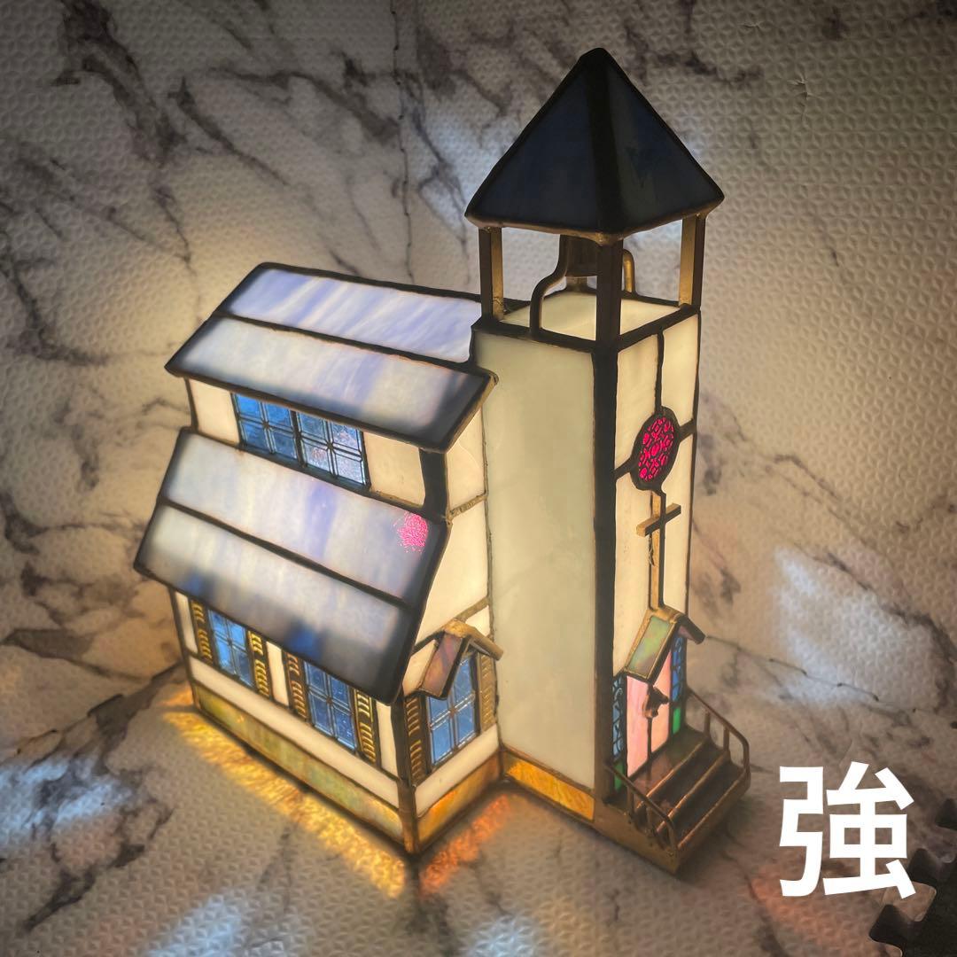 3段階タッチセンサー　オルゴール付き 教会型　ステンドグラス　アンティーク