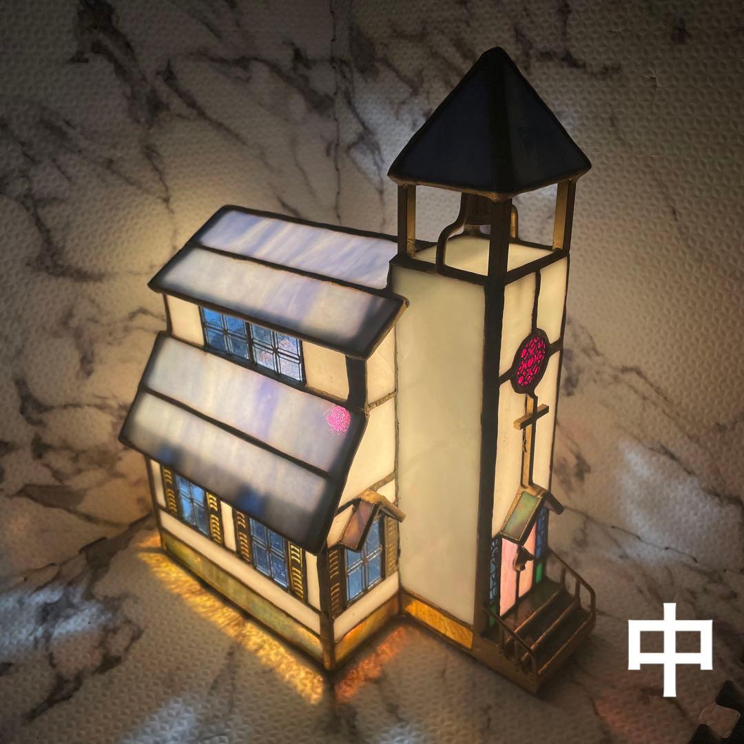 3段階タッチセンサー　オルゴール付き 教会型　ステンドグラス　アンティーク