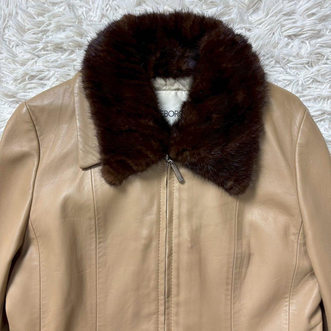 インゲボルグ　レザージャケット　ミンクファー　ライナー付き　リボン