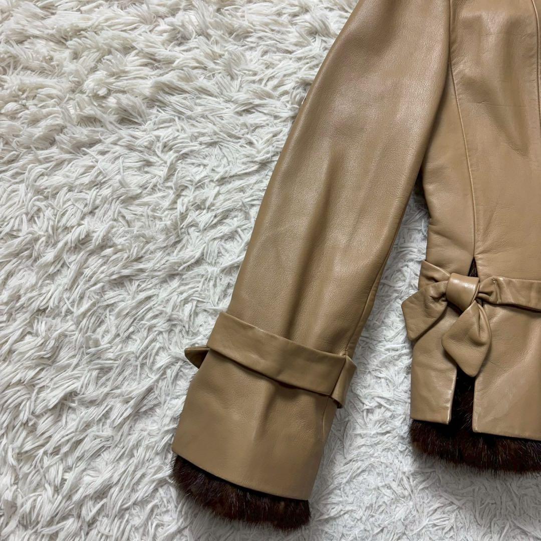 インゲボルグ　レザージャケット　ミンクファー　ライナー付き　リボン