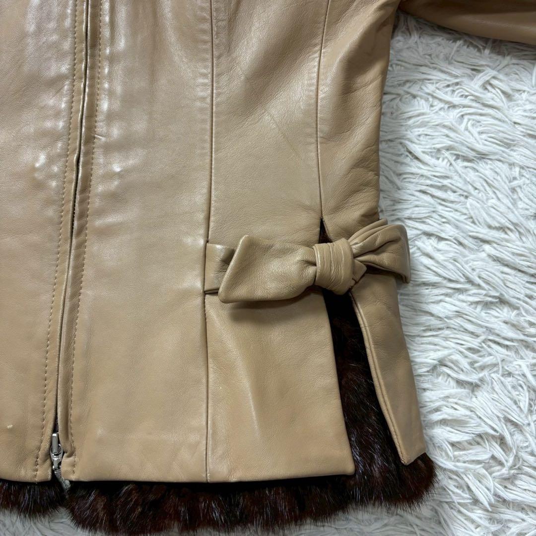 インゲボルグ　レザージャケット　ミンクファー　ライナー付き　リボン