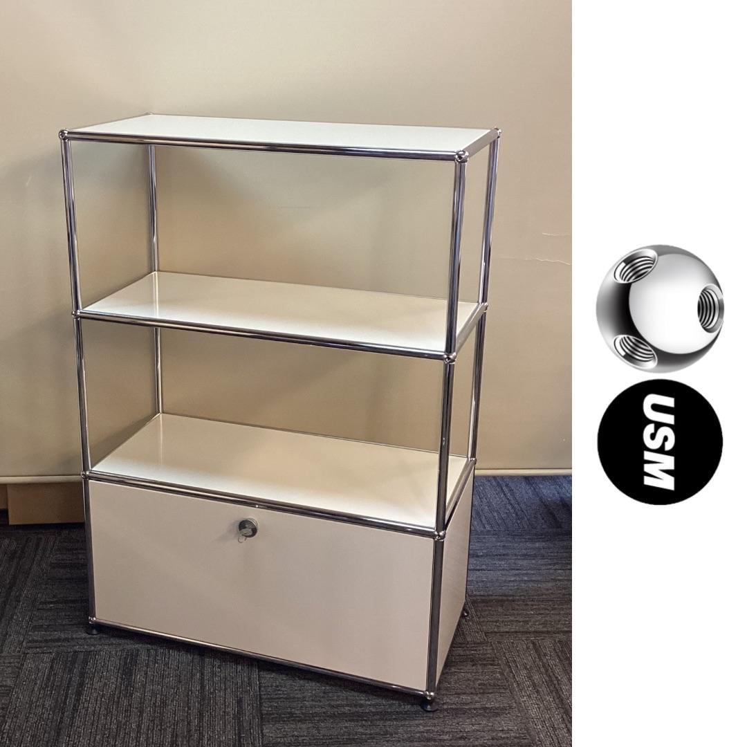 USMハラー ３段 オープンキャビネット シェルフ ピュアホワイト　引き出し付