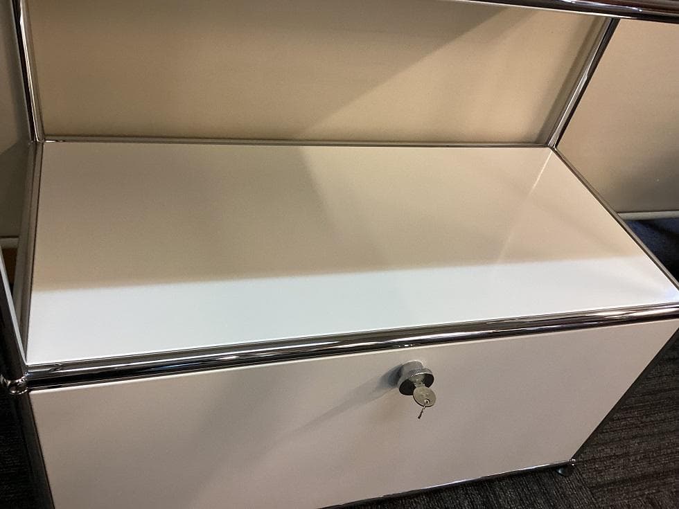 USMハラー ３段 オープンキャビネット シェルフ ピュアホワイト　引き出し付