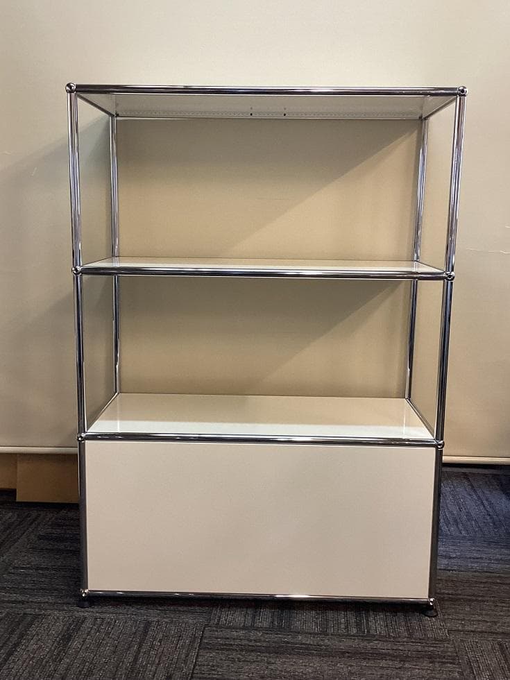 USMハラー ３段 オープンキャビネット シェルフ ピュアホワイト　引き出し付