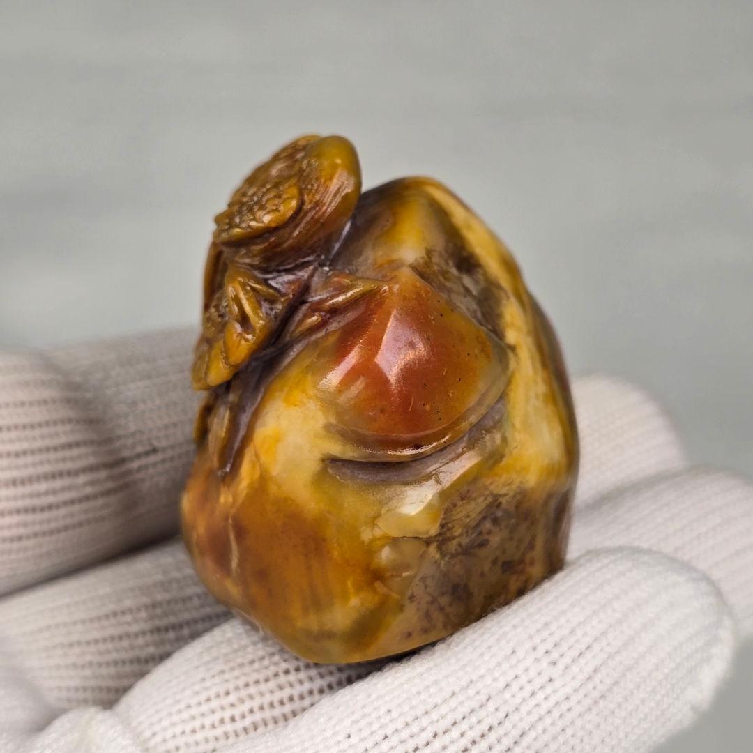 古文房具 本物寿山石 手彫 篆刻 比翼鳥紋 雅趣印章 置物 清代山彦作在銘