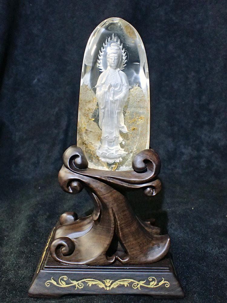 【天然石】観音像＿ガーデンクオーツ／268g(台座込553g)