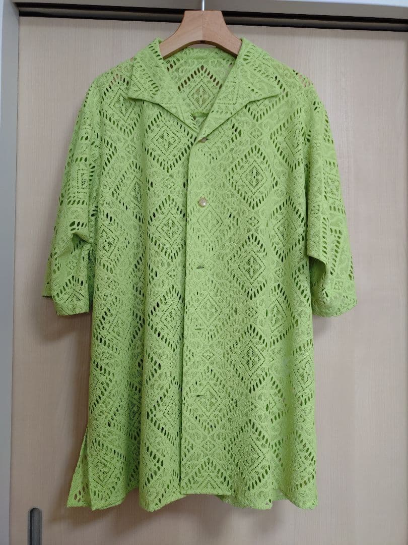 千*尋様 &ellecy　レース開襟半袖シャツ ライムグリーン
