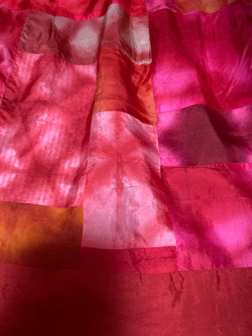 dosa ドーサ パッチワーク　スカート　赤　シルク　膝丈　絹　裏地付き　ピンク