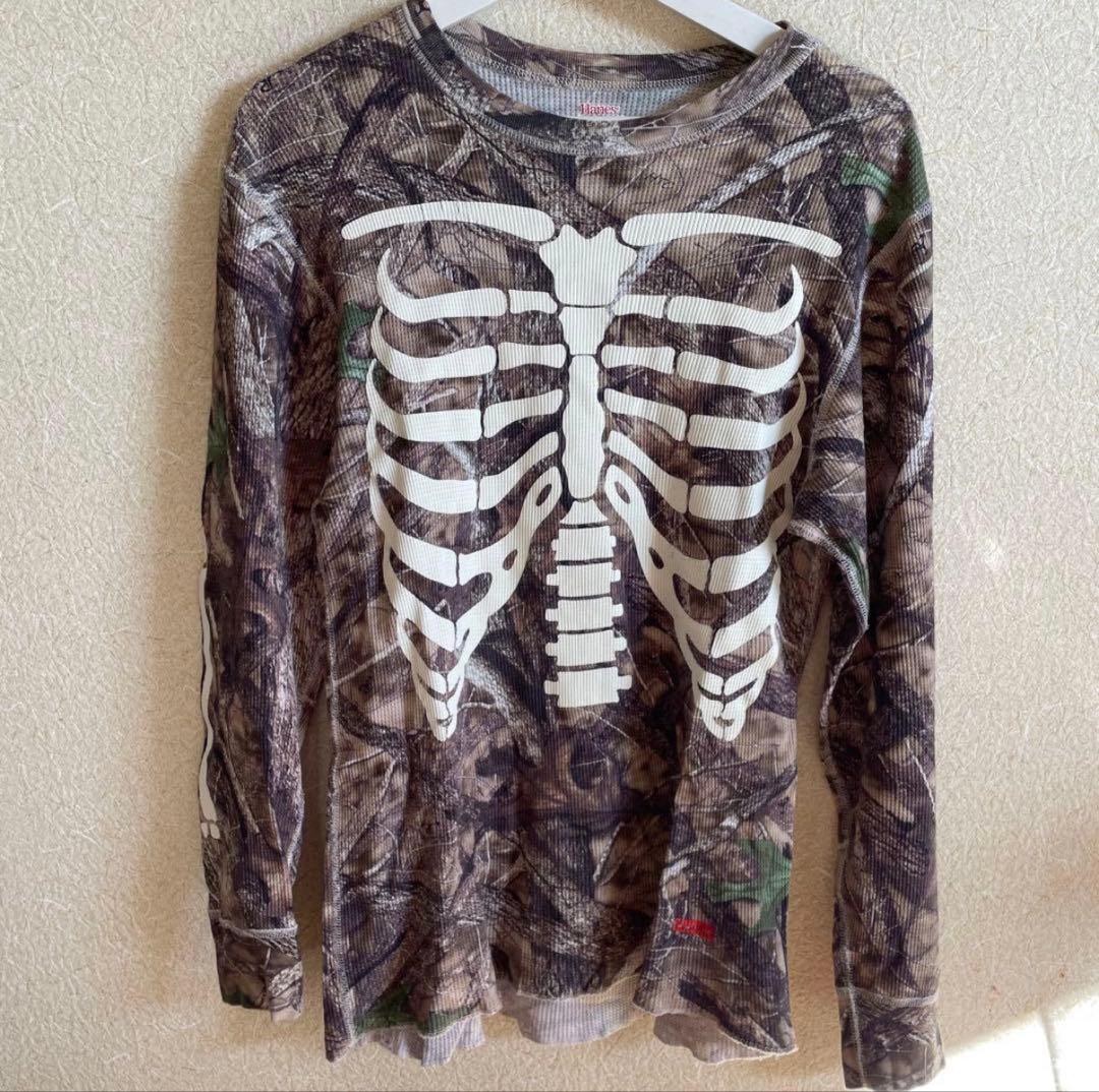 Hanes 骸骨プリント 長袖カットソー M