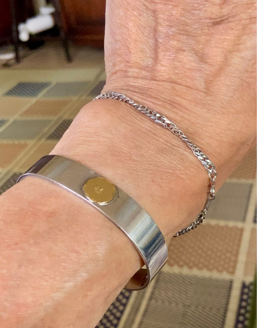 飛加藤真贋保証goro's 平打ちブレスM バングル SV/k18中古鑑定