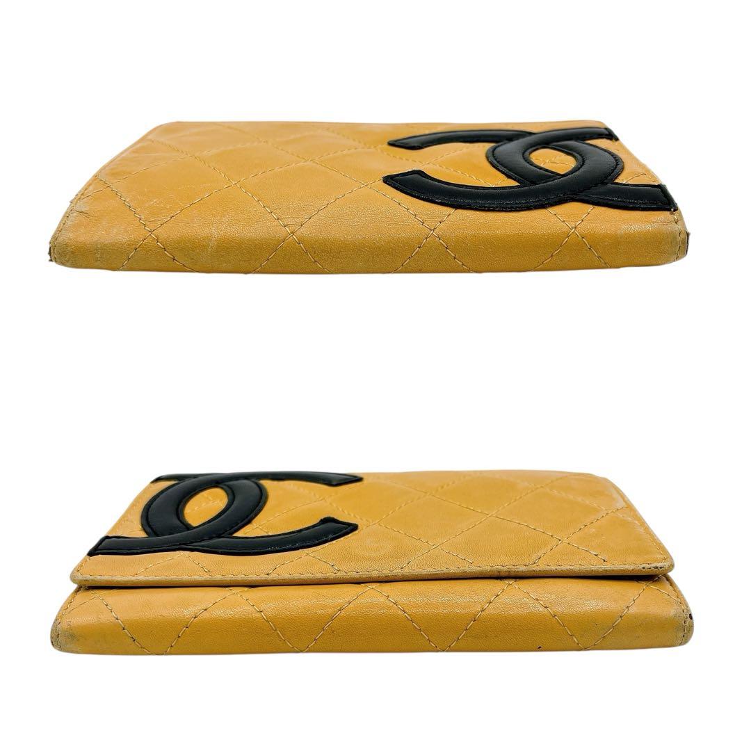 良品 シャネル カンボンライン ココマーク 二つ折り財布 ベージュ 黒 ブラック