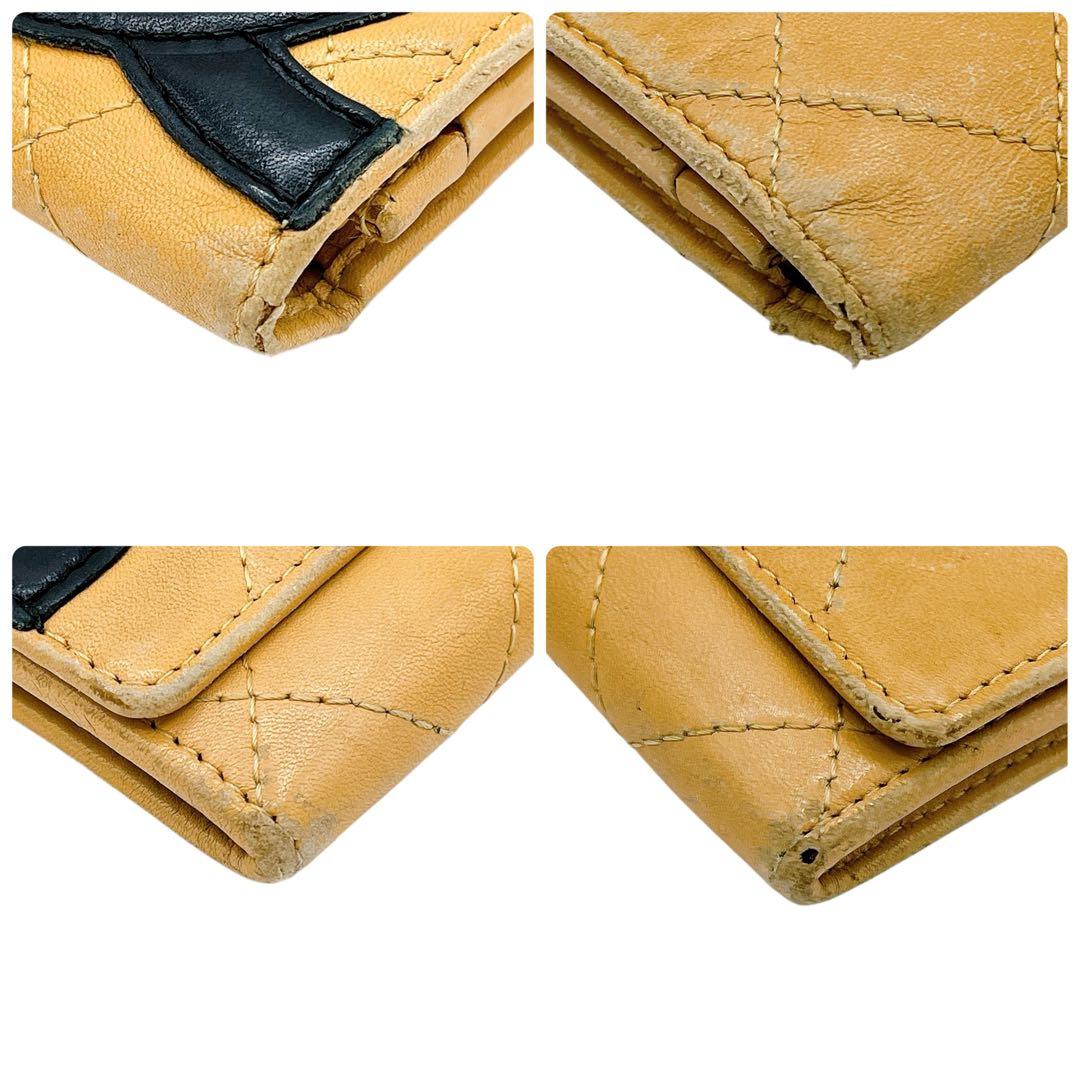 良品 シャネル カンボンライン ココマーク 二つ折り財布 ベージュ 黒 ブラック