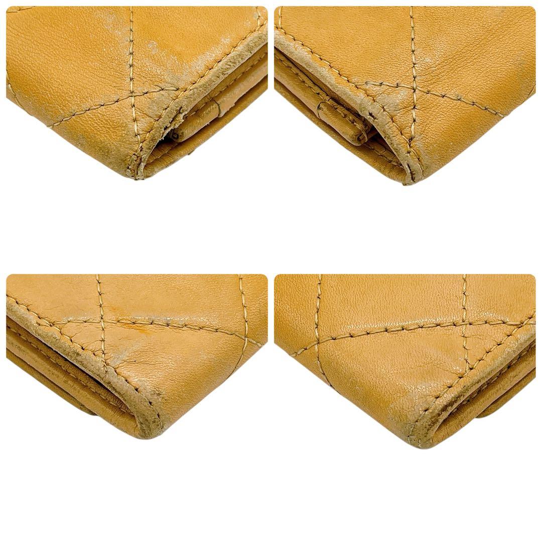 良品 シャネル カンボンライン ココマーク 二つ折り財布 ベージュ 黒 ブラック