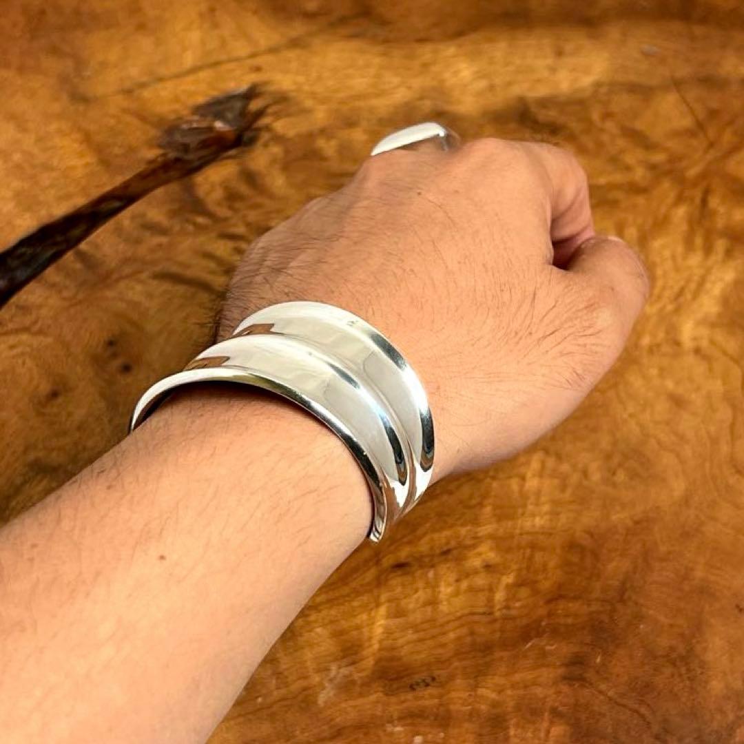 メキシコ ヴィンテージ シルバー モダン ヘビー カフ バングルMEX 925