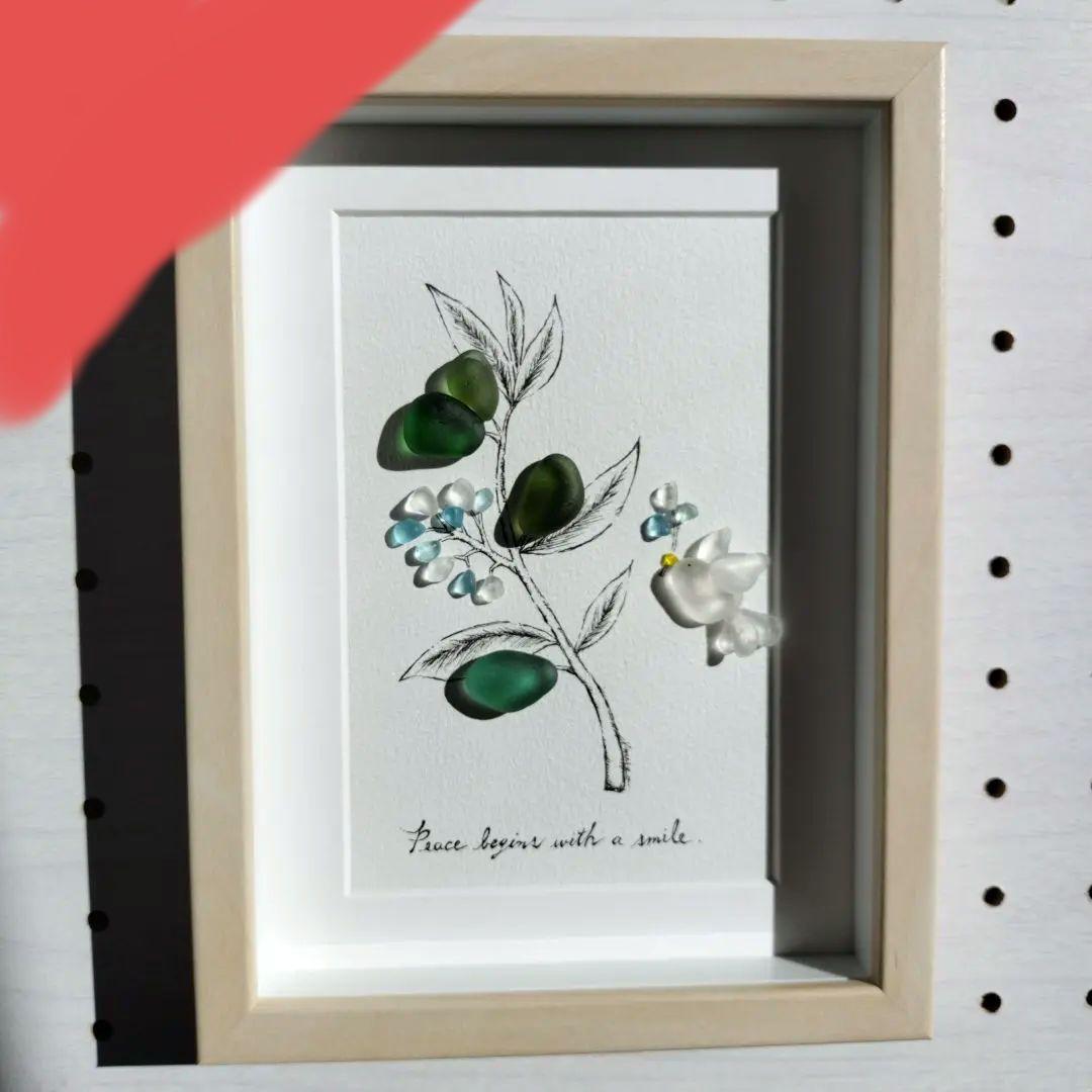 再販《オリーブと鳩》シーグラスアート