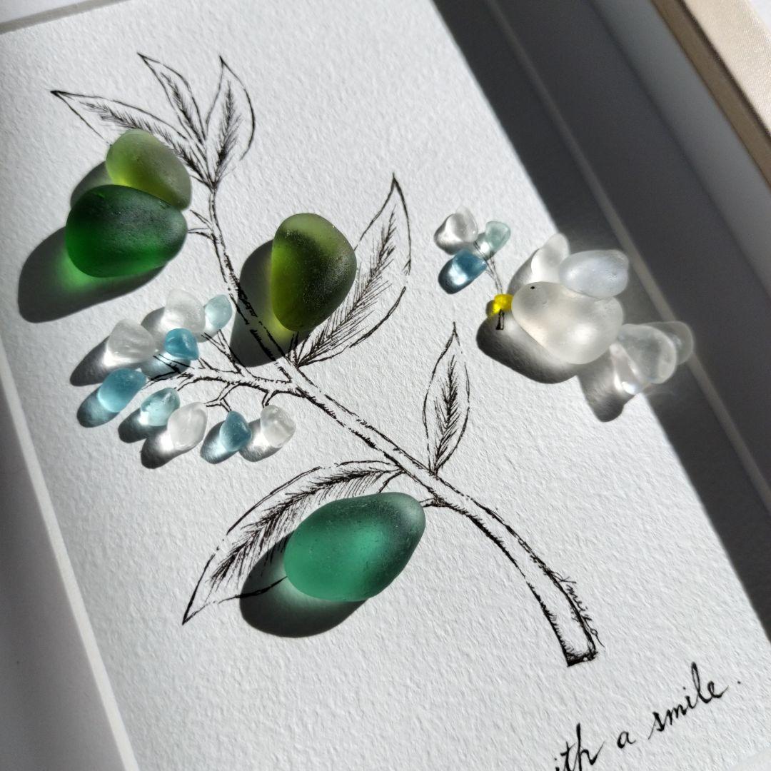 再販《オリーブと鳩》シーグラスアート