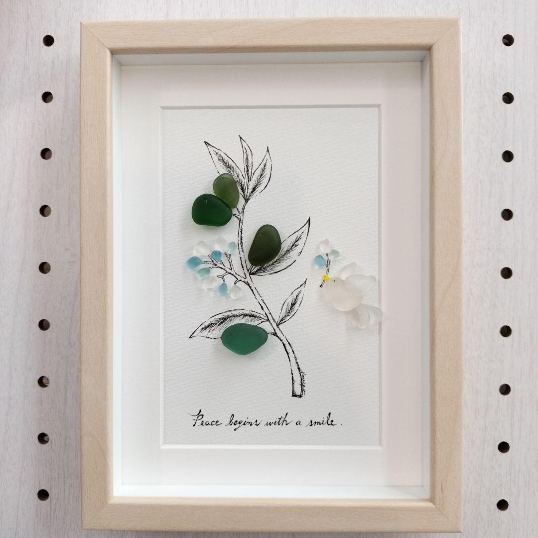 再販《オリーブと鳩》シーグラスアート