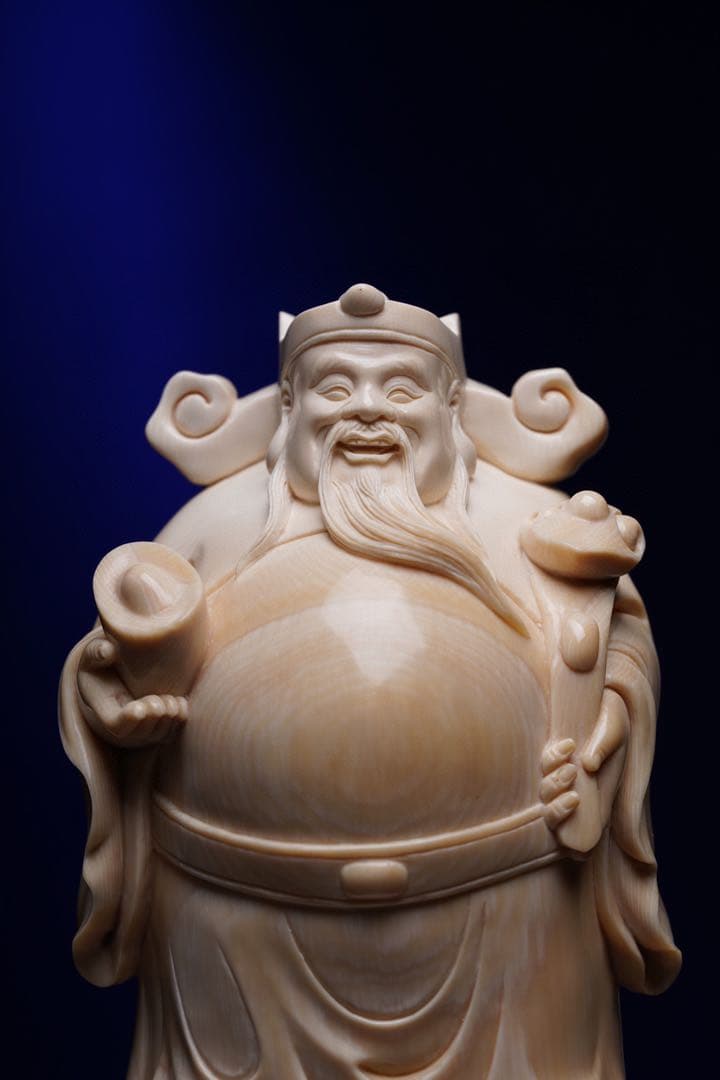 天然マンモス牙美しい手作り彫刻財神爺 置物