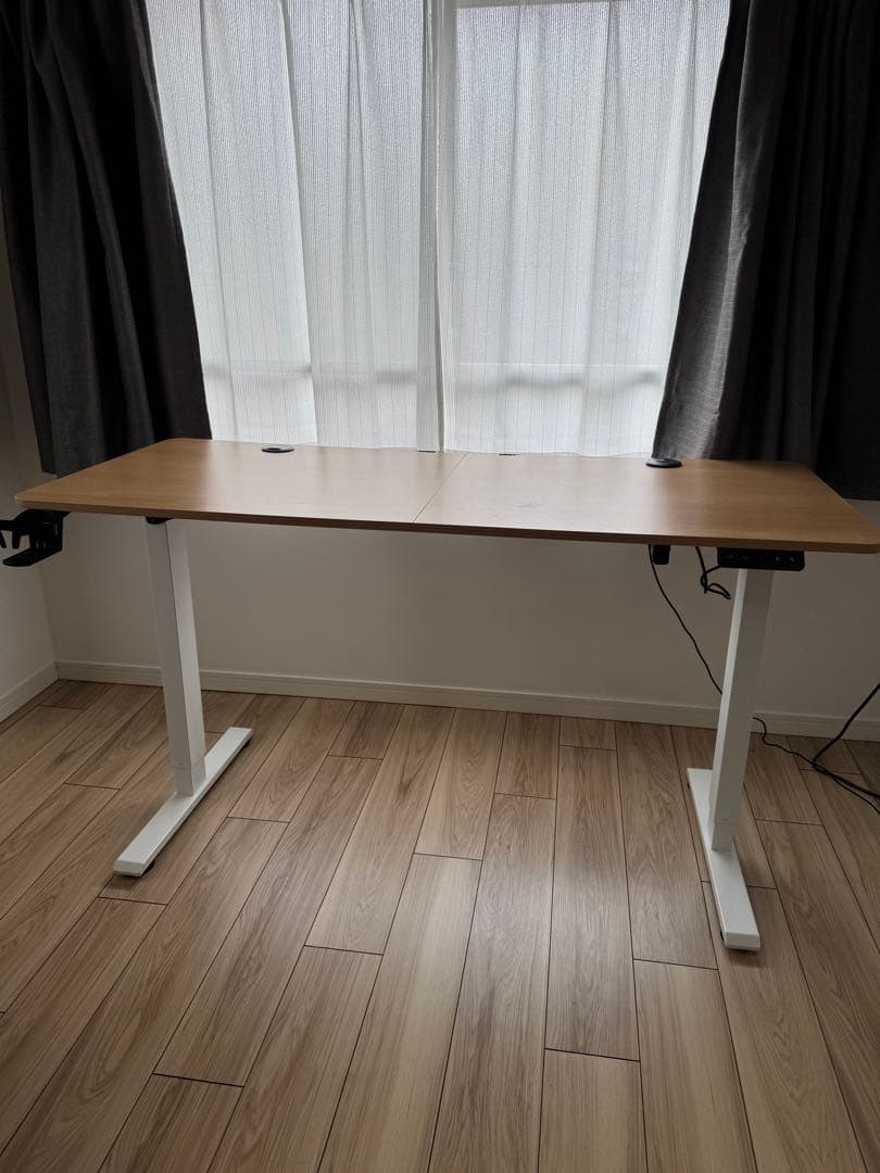 組み立て不要 Flexispot 140×60 電動昇降機能付きデスク オーク