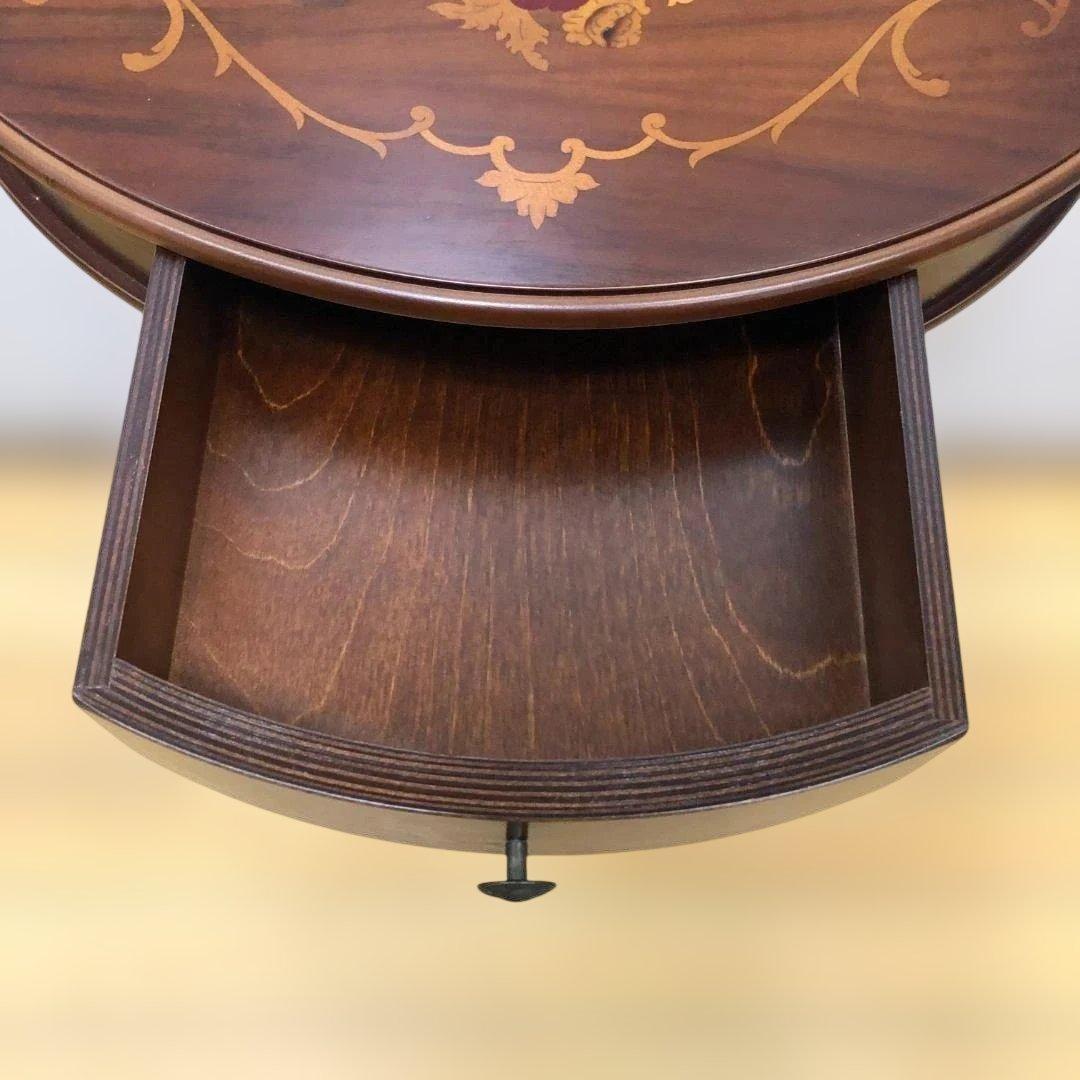送料無料 クラシック調 半円コンソールテーブル 象嵌風 引き出し付 251127