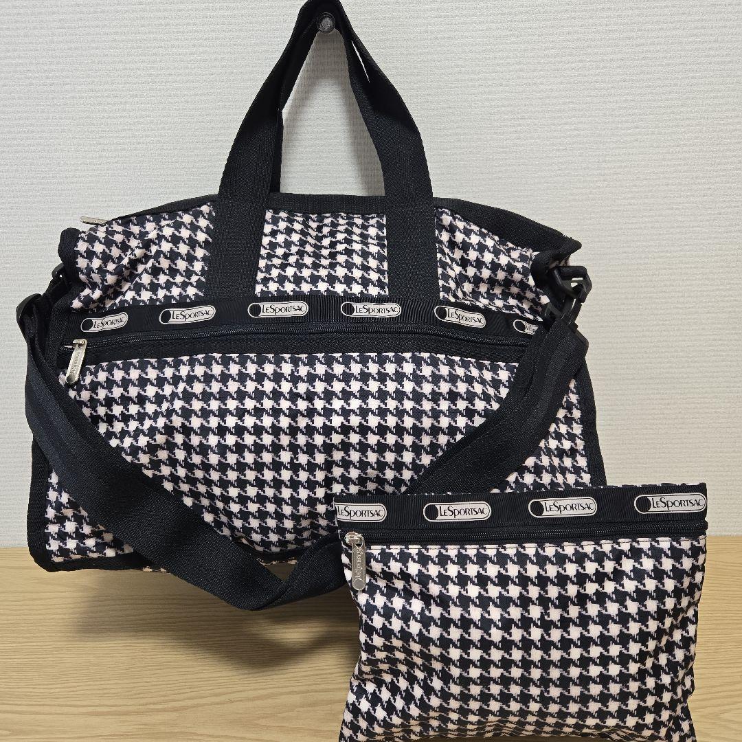 美品 レスポートサック 千鳥格子ボストンバッグ ポーチ付き