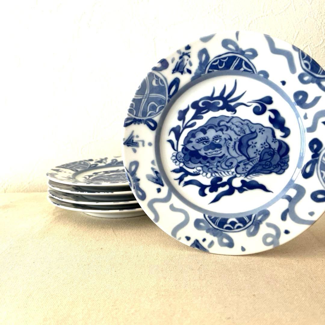 ☆M244 ○香蘭社　寿獅子　中皿【5枚】未使用