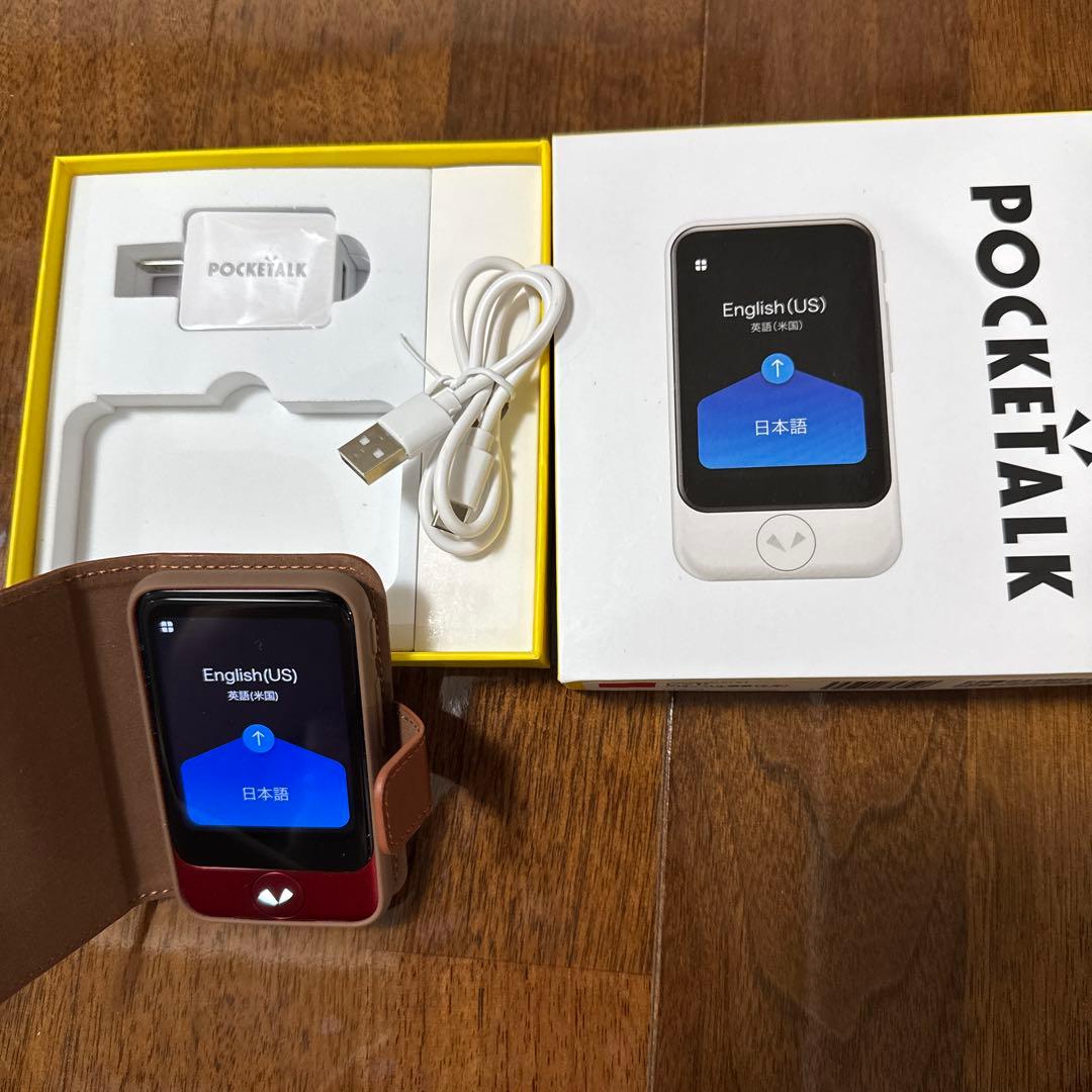美品 ポケトーク / POCKETALK S 翻訳機 レッド 別売純正カバー付き