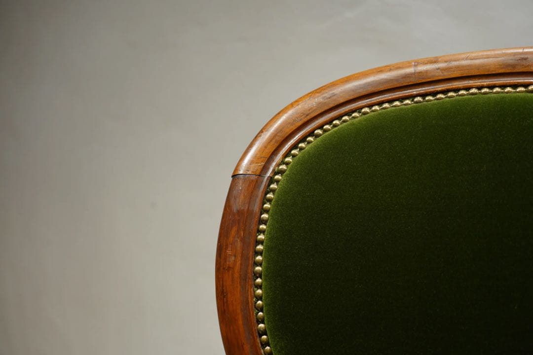 フランスアンティーク　サロンチェア　ベルベット　グリーン　1800年代