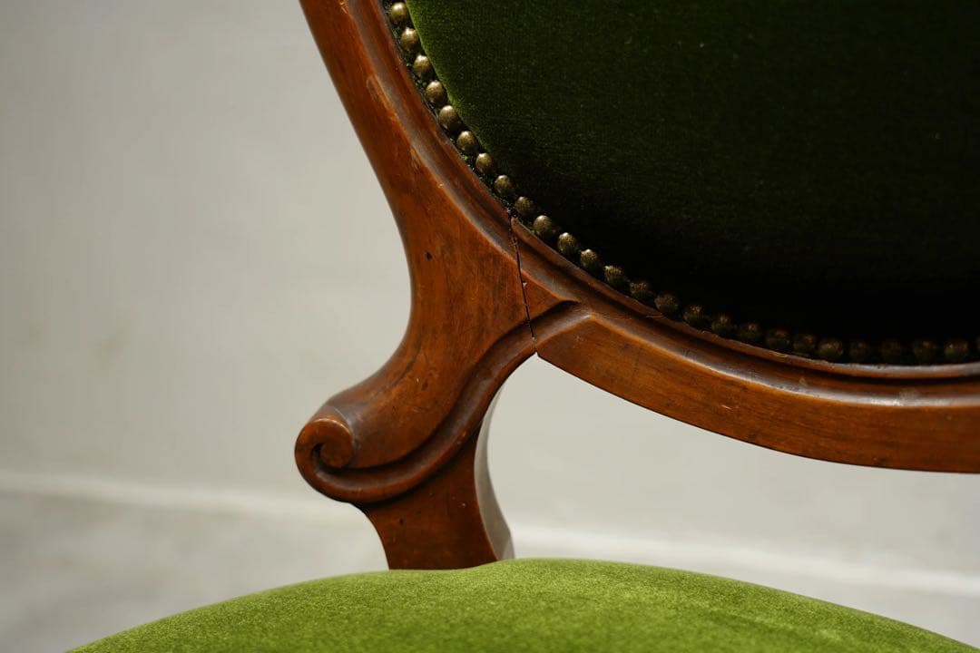 フランスアンティーク　サロンチェア　ベルベット　グリーン　1800年代