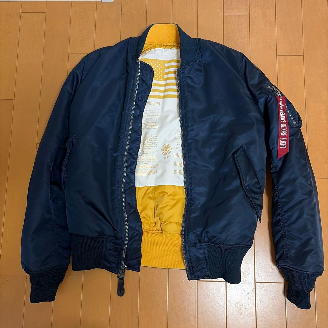 【美品】ALPHA MA-1フライトジャケット ネイビー M ブラッドチット