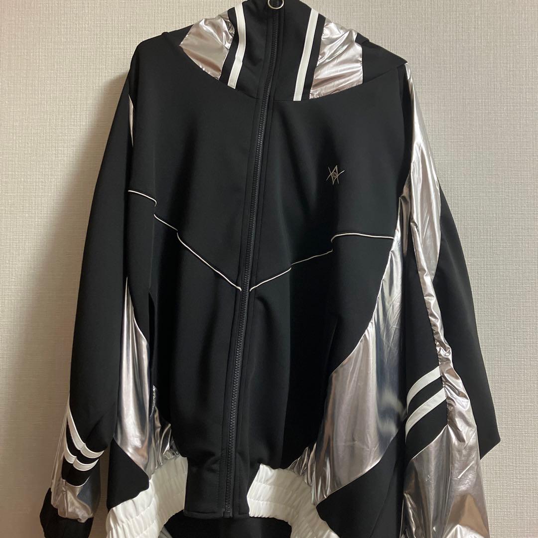 レフレム REFLEM BIG切替メタリックジャージパーカー ブラック×シルバー