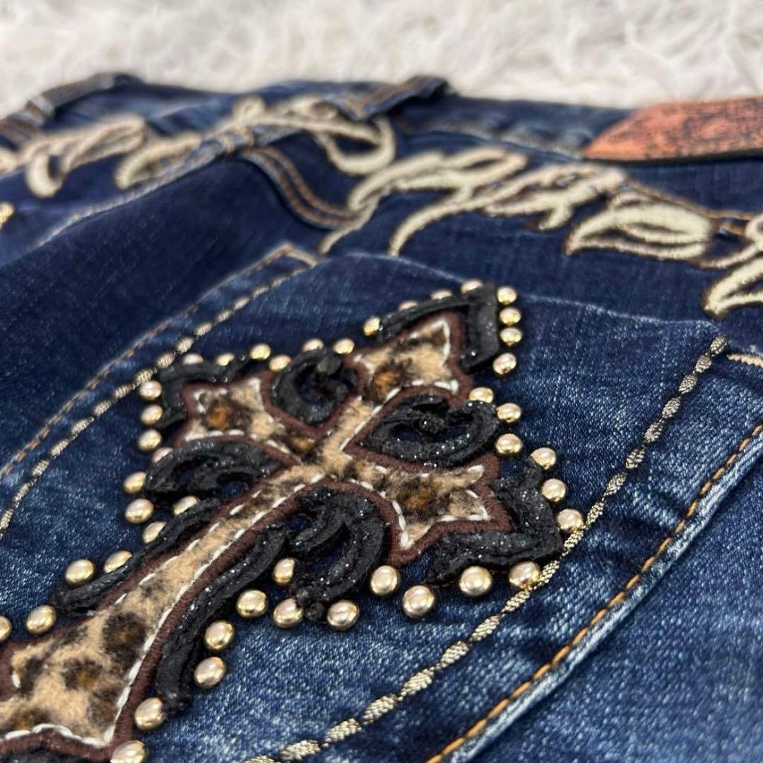 【レッドペッパー】　十字架 ローライズデニム ロゴ刺繍 ヒョウ柄　デニム